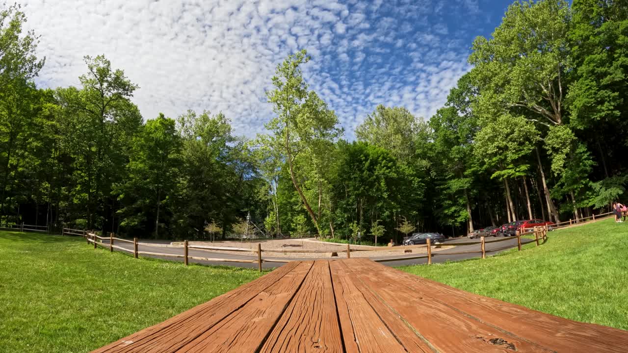 Time lapse in park during cloudy day and blue sky.