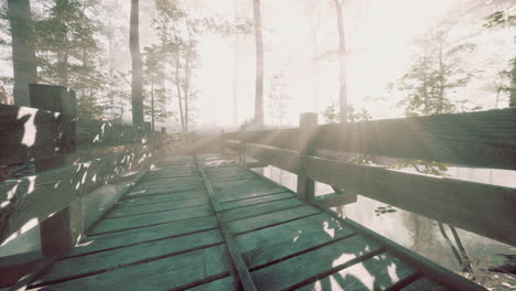 Viejo-Puente-De-Madera-Místico-En-La-Niebla