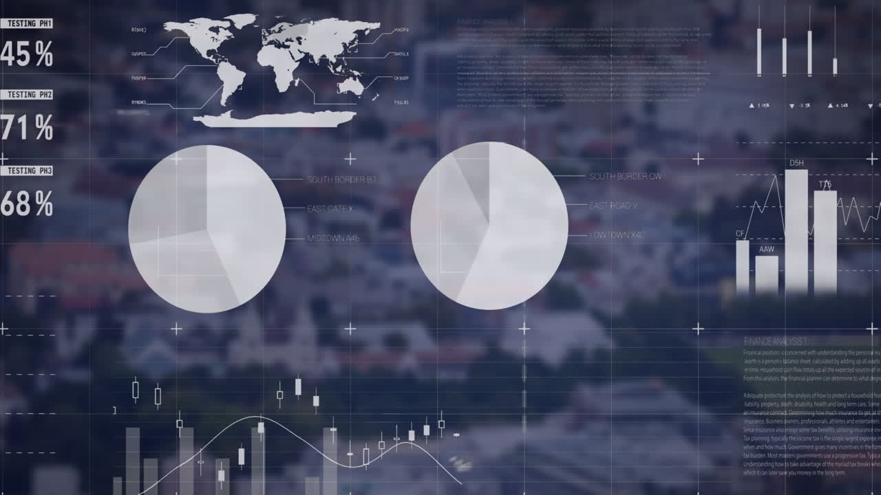 анимация обработки финансовых данных по ландшафту