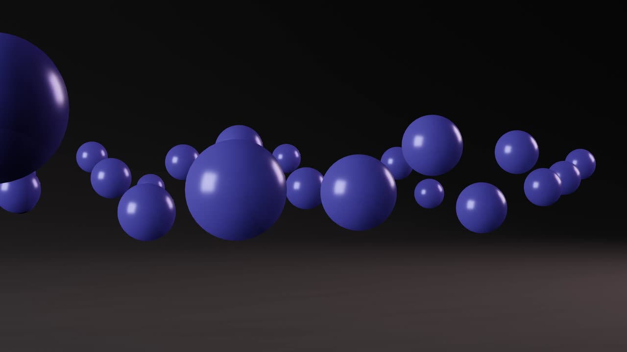 Violet balls flying in a dark space. Simple motion graphic seamless loop animation