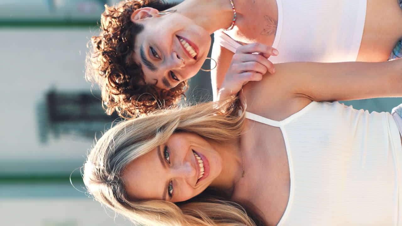 dos mujeres jóvenes posando al aire libre