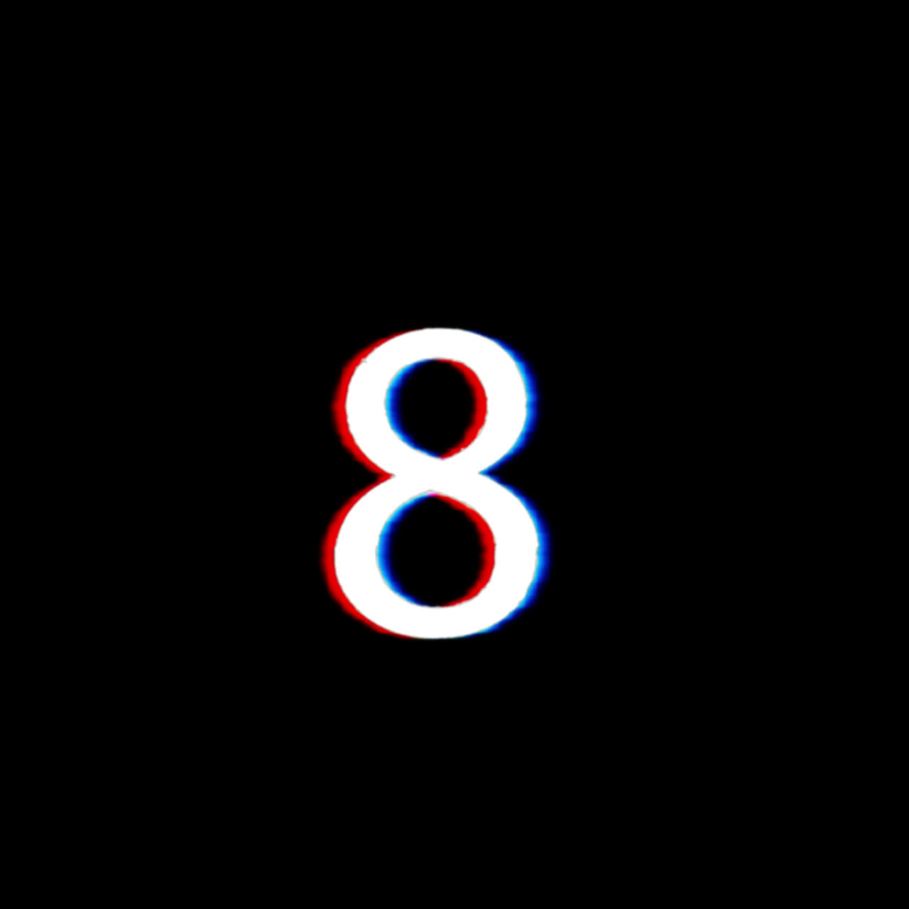 Glitching Number 8 with Chromatic Aberration on Black Background