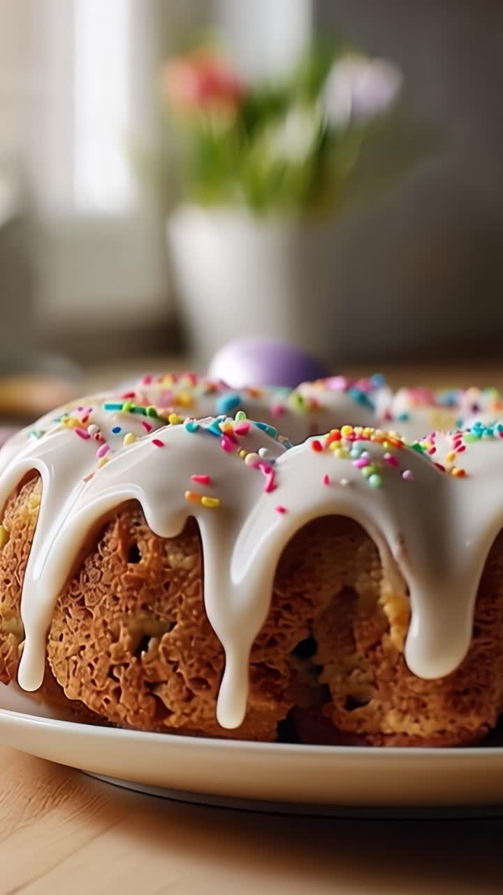 Deliciously Decorated Bundt Cake with Sweet Icing and Colorful Sprinkles, Perfect for Celebrations and Special Occasions, Close-Up Vivid Presentation