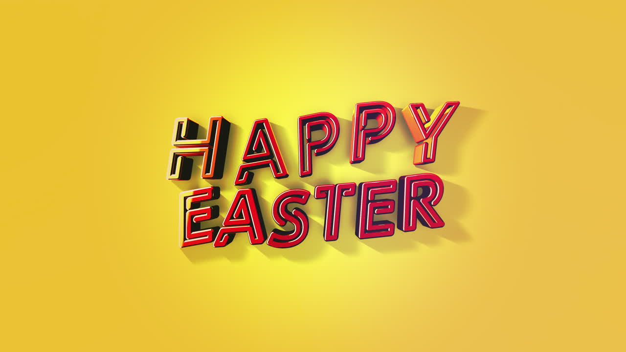 Testo 3D "Felice Pasqua" vibrante su sfondo giallo.