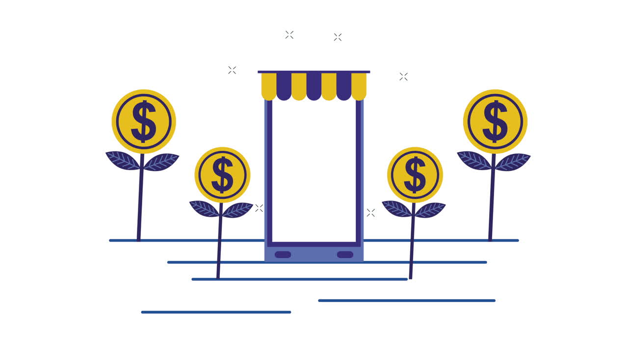 스마트폰 동전, 돈, 달러, 애니메이션