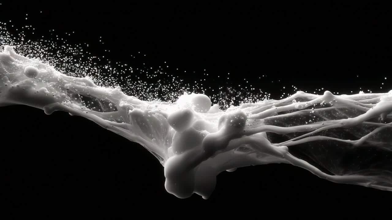 Dynamic Splashes of Fluid Motion Captured Against a Dark Backdrop Showcasing the Intricate Dance of Liquid Forms and Air Bubbles in Stunning Visual Detail