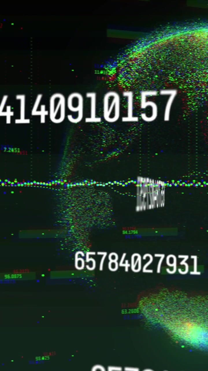 Animation of multiple changing numbers and data processing over spinning globe on green background