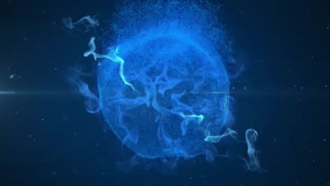 animation of globe with light spots and trails on black background