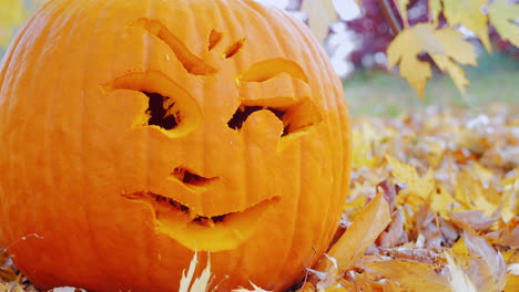 cara de primer plano tallada en una calabaza 2