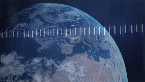 animation of financial data processing over globe on black background