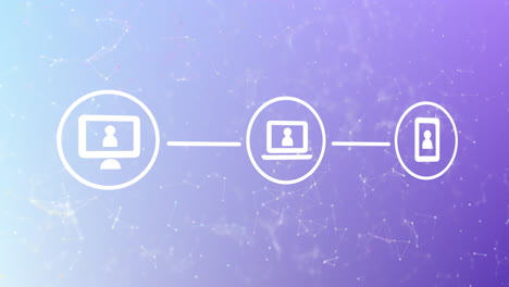 animation of network of connections with icons over purple background