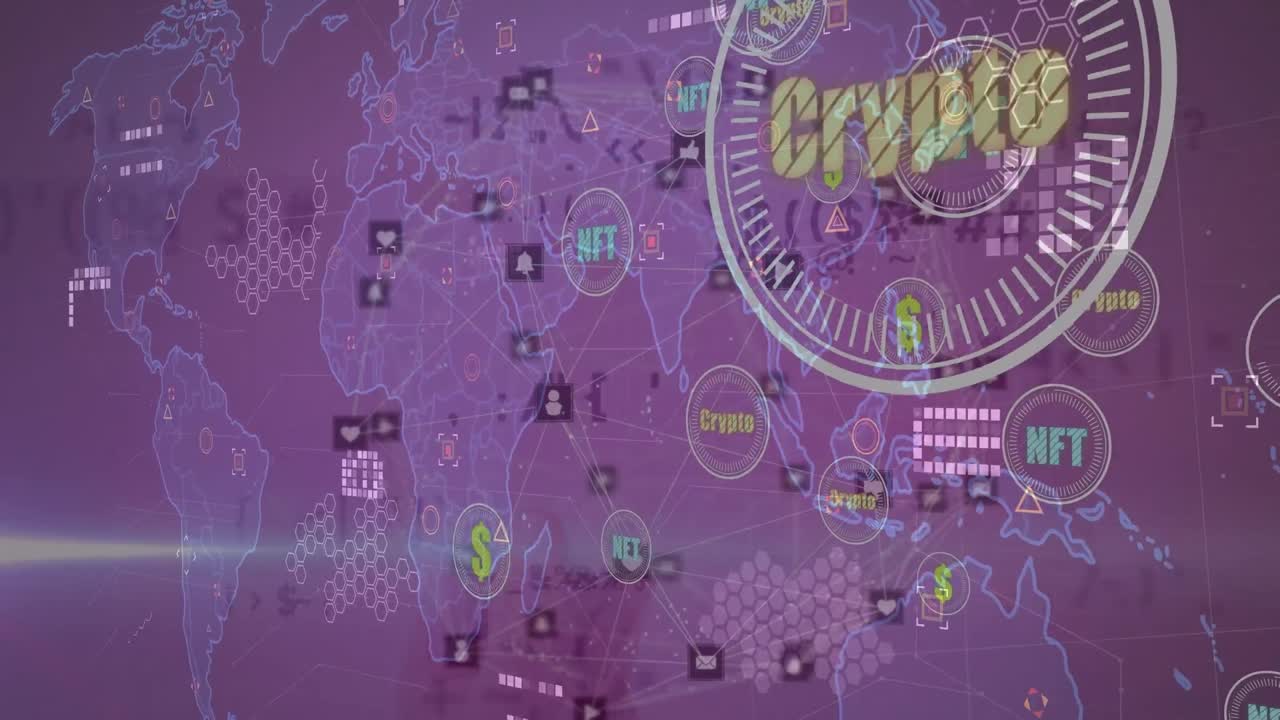 데이터 처리 애니메이션: 전 세계 연결의 범위 스캔, 통화 기호