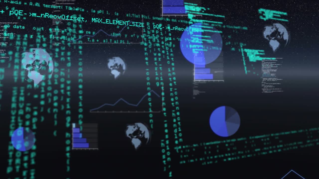 On element spawn 3D data visuals floating forward and enlarging to show global metrics
