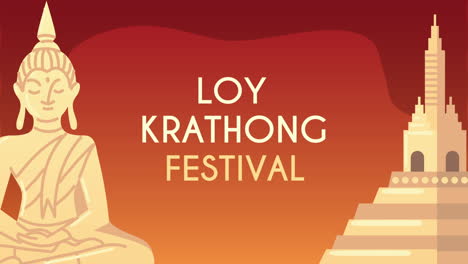 loy krathong lettering with buddha animation