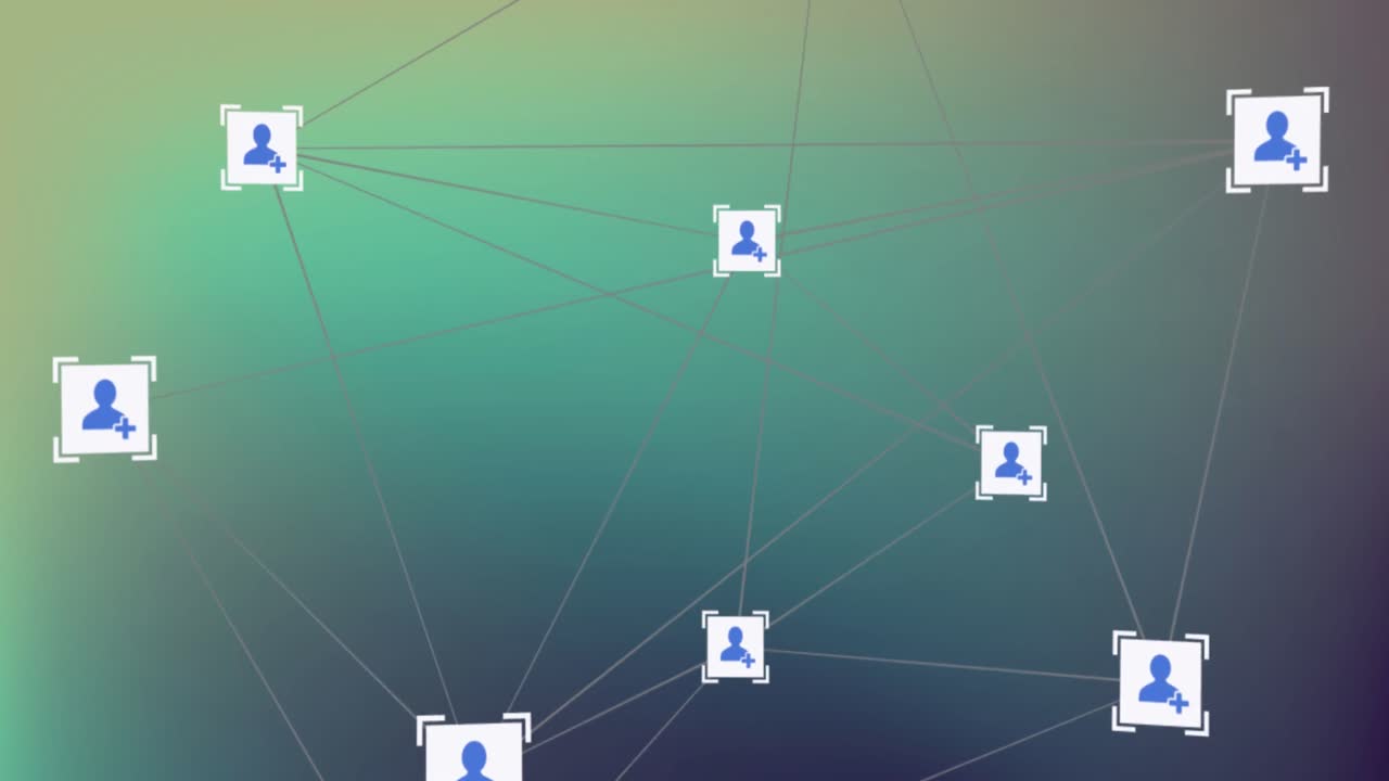 animación de la red de conexiones con los iconos de las personas sobre fondo verde