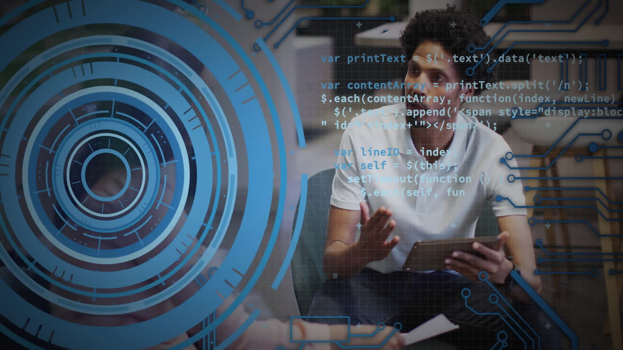 Holding tablet with digital code and animation overlay in school environment