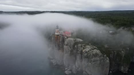 foggy afternoon amazing landscape aerial view of split rock light house state park in minnesota