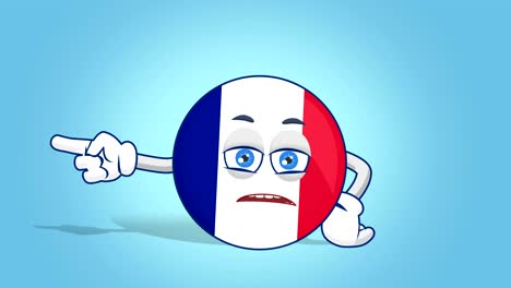 cartoon icon flag france unhappy left pointer with face animation with alpha matte