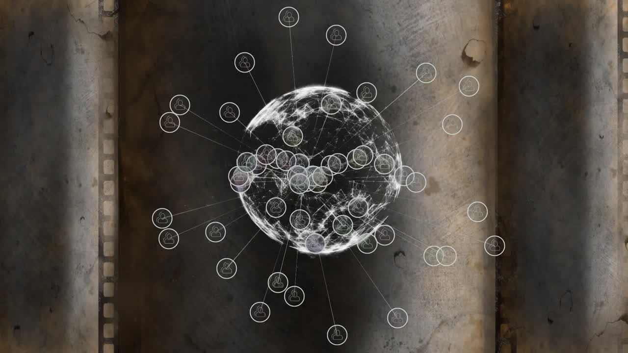 연결 네트워크와 데이터 처리 애니메이션을 그룬지 텍스처 된 배경으로