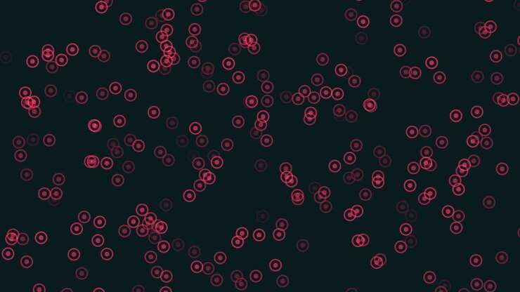 An abstract design featuring a striking circular pattern formed by various colored dots of different sizes, set against a black backdrop for a visually captivating effect