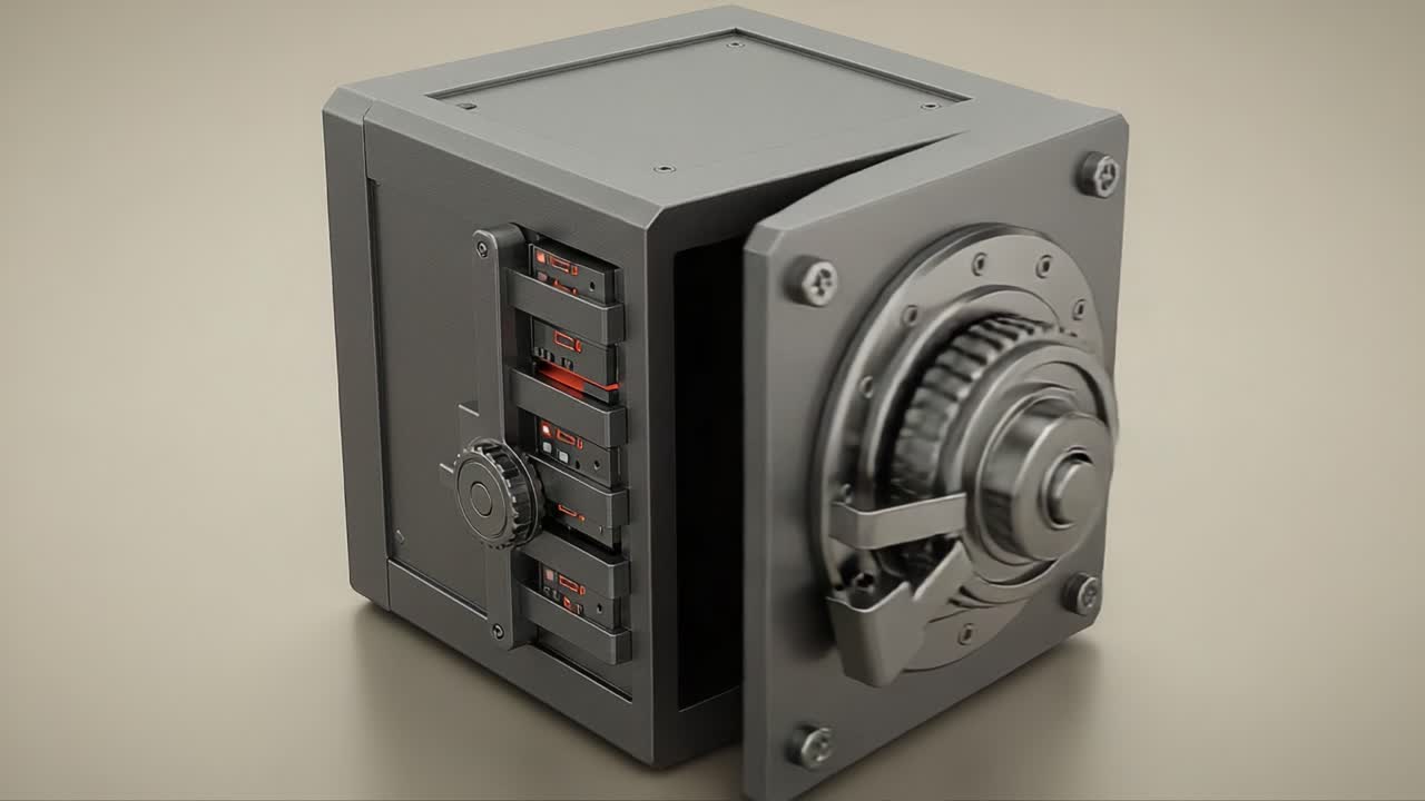 A Detailed Look at a Gray Safe with Combination Lock Mechanism, Featuring an Open Door, Showcasing Security Technology and Design Innovations