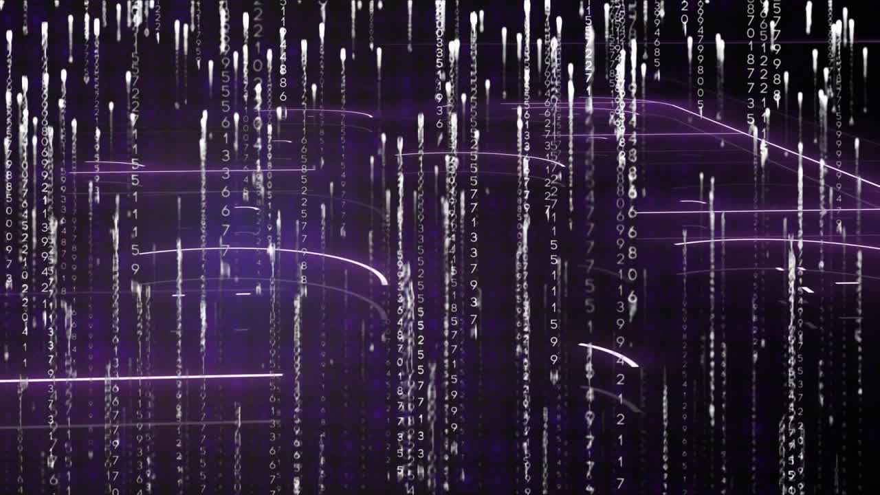 3D neon lines starting tracing grid panels forming as numeric code cascading making digital rain