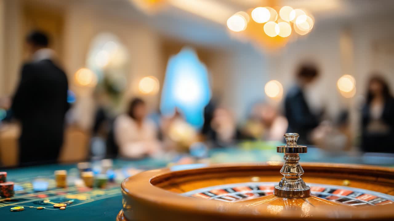 A Captivating Scene at the Casino: The Roulette Wheel, Players Engrossed in Excitement, and the Luxurious Ambiance of Gaming Tables