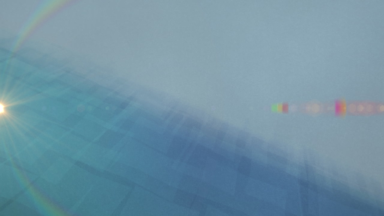 파란색 배경의 추상적인 모양에 대한 무지개 렌즈 플레어의 애니메이션