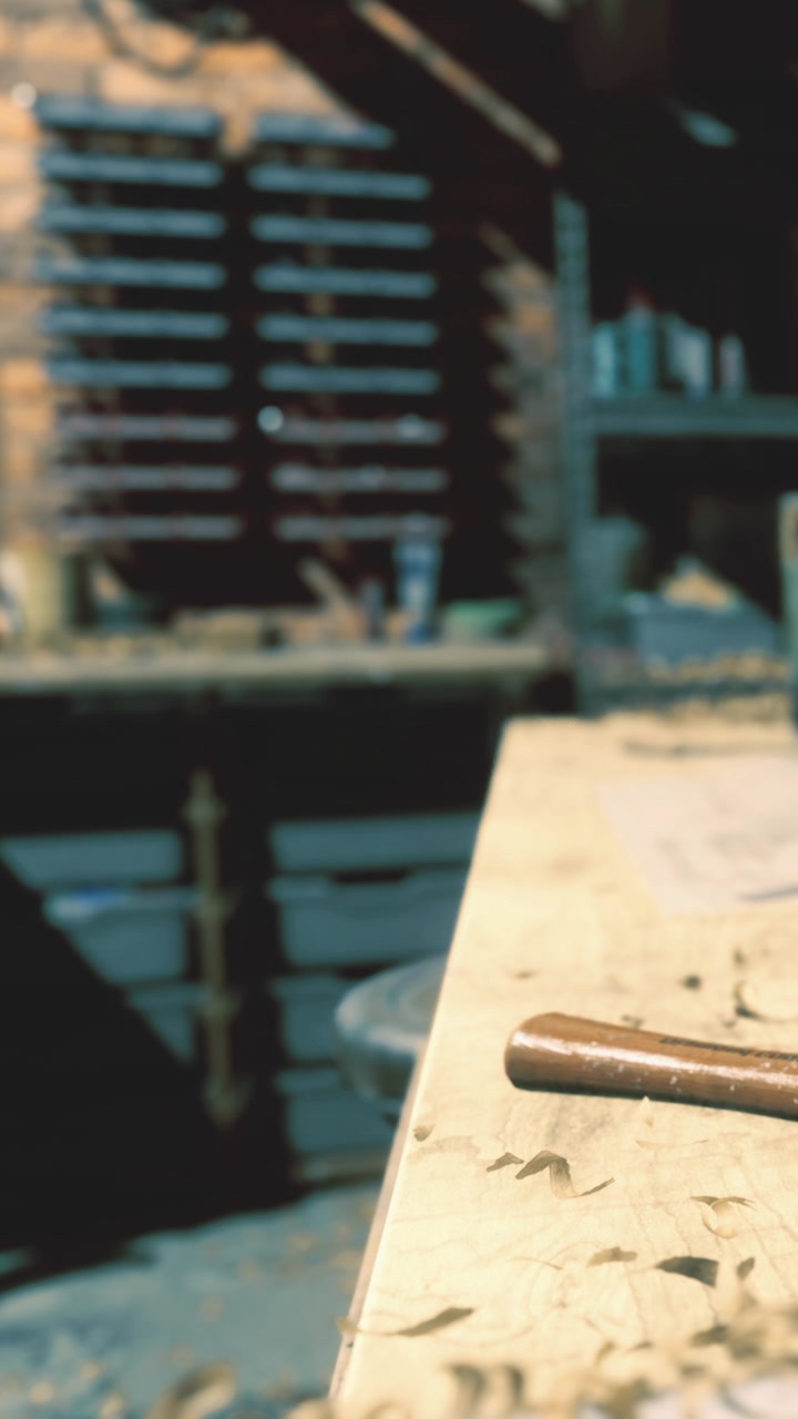 Crafting and creativity in a rustic workshop filled with warm light