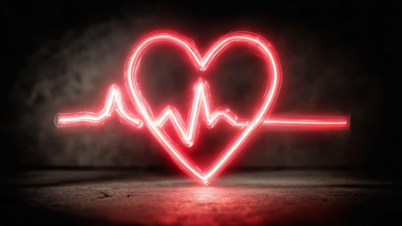 A Vibrant Neon Heartbeat: Captivating Neon Heart Design with Rhythm Representation Illuminated in Red Glow