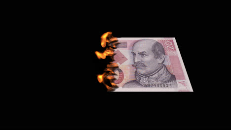 burning slovakian koruna banknote