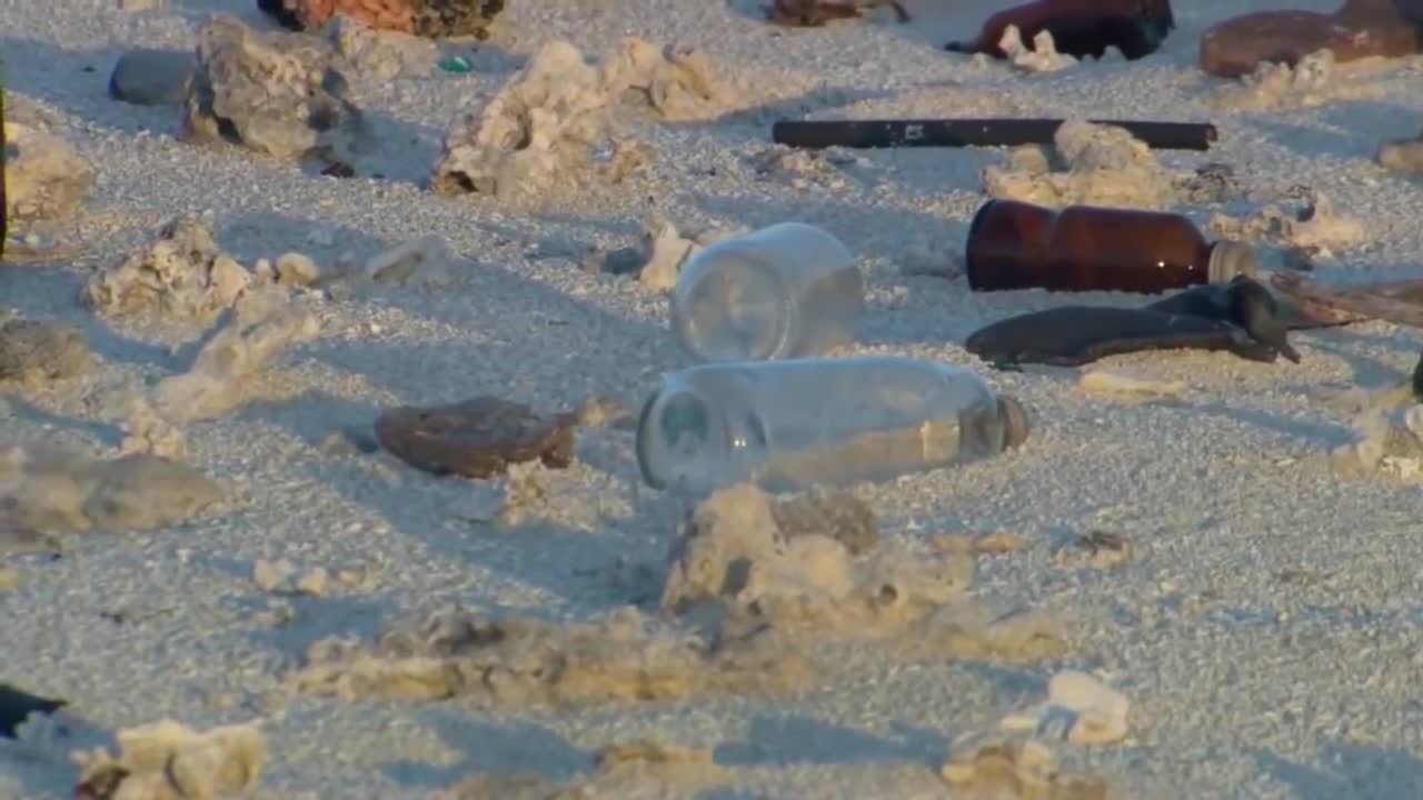 하와이 해변에서 발견된 해양 쓰레기 쓰레기 정크 및 잔해의 샷 1