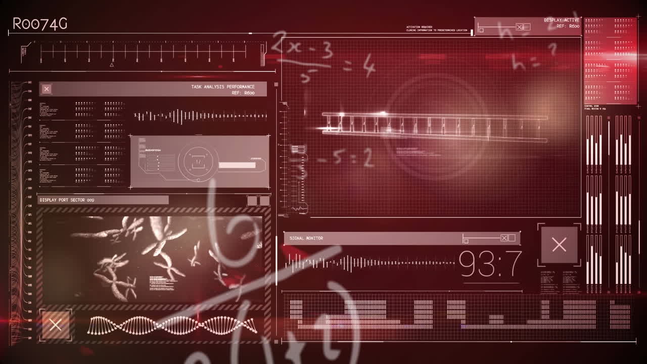 Animation of dna strand spinning and medical data processing on screen