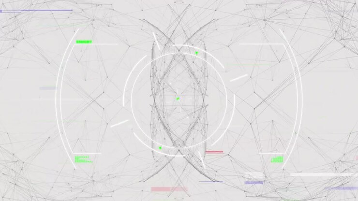Animation of interference and scope scanning over globe of connections on white background