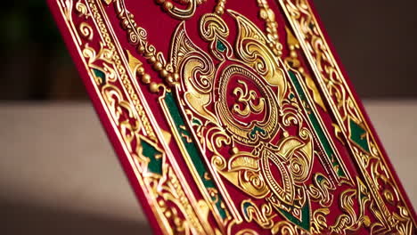 ornate decorative panel with gold inlay and religious symbols