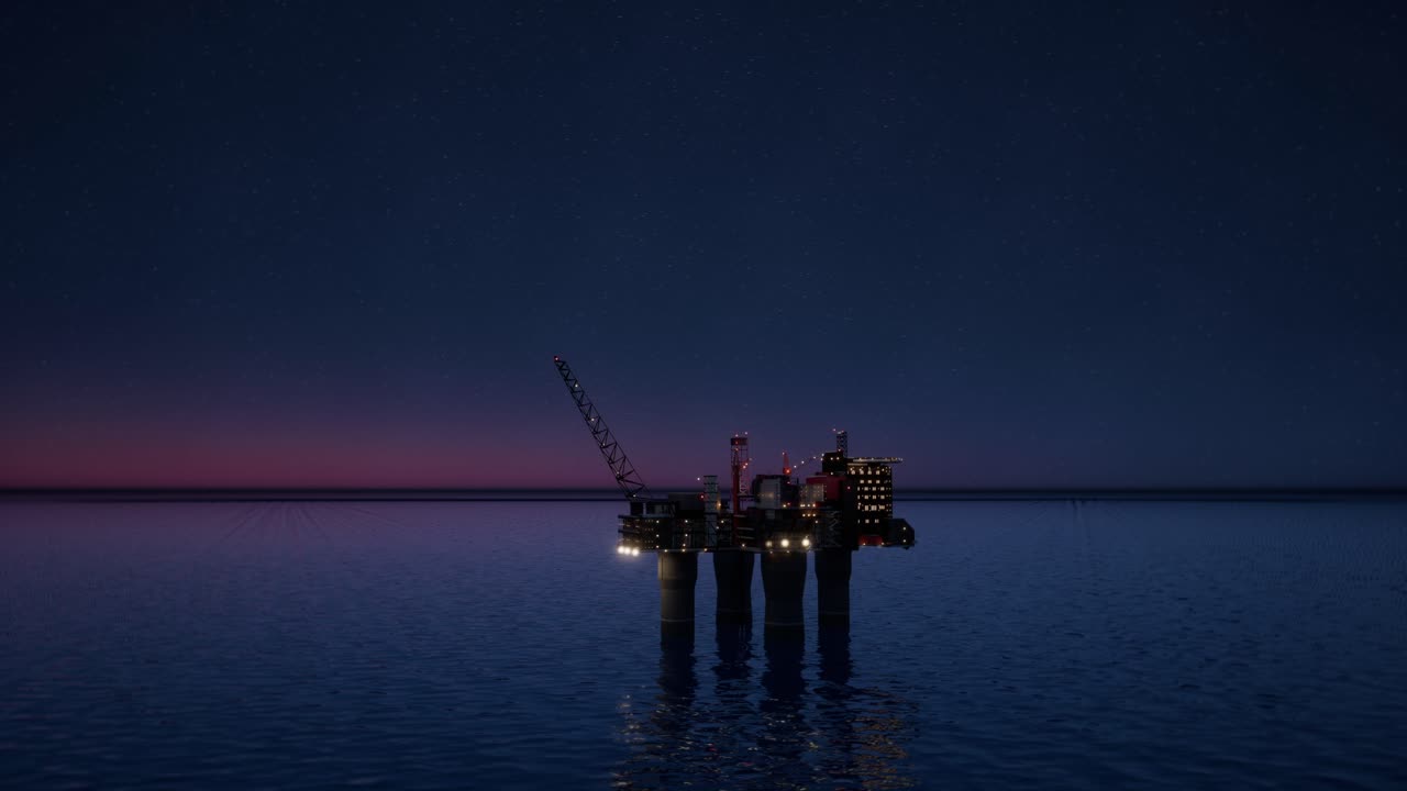 Offshore Oil Rig at Night