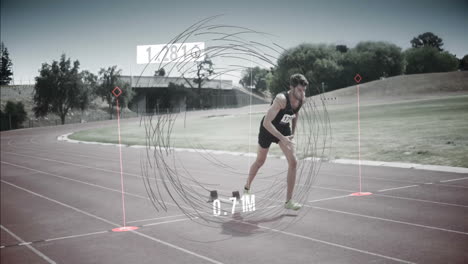 running athlete on track with distance measurement animation overlay