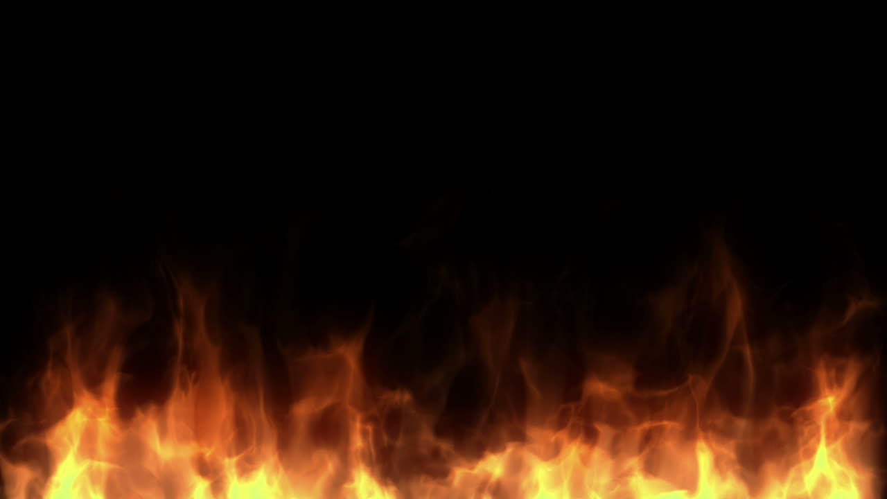 Realistic Fire Flames Burning on Black Background