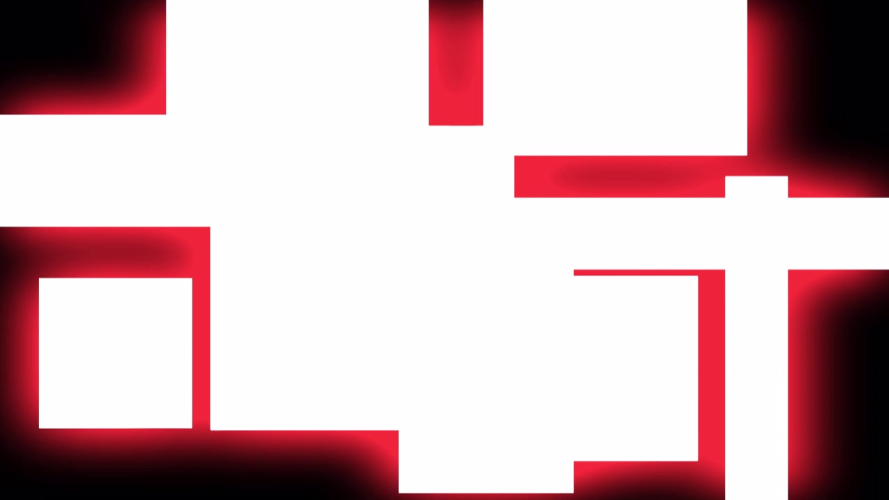 Abstract Geometric White Shapes Expanding on Black Background with Red Glow