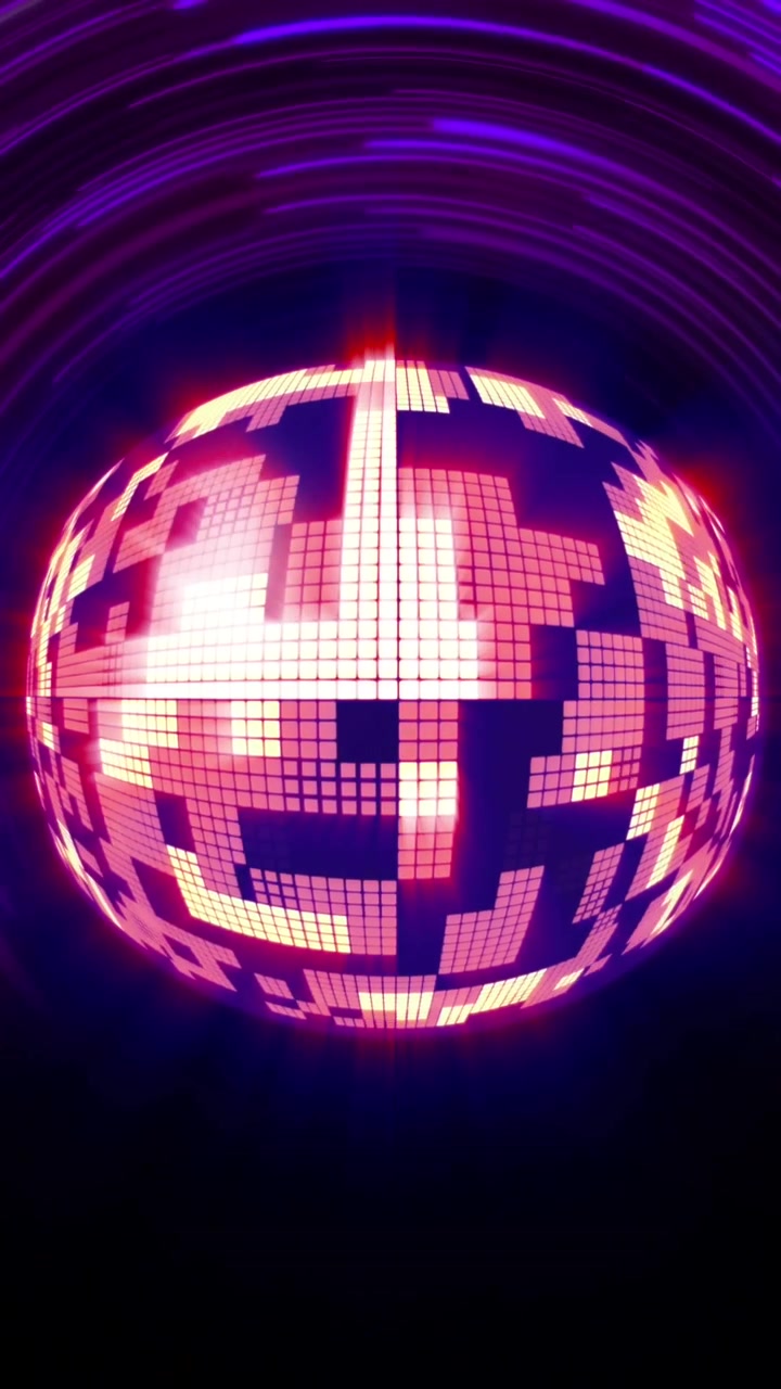 Animazione di palla da discoteca su sfondo di scie luminose viola
