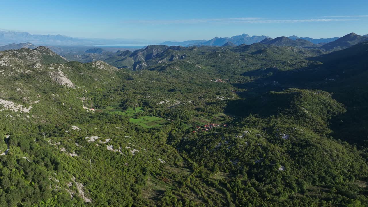 A Peaceful Rural Landscape Near Skadar Lake, Nestled in the Hills Around the Montenegrin Village of Rijeka Crnojevića - Aerial Drone Shot
