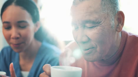 Gesicht,-Kaffee-Trinken-Oder-Mit-Einer-Krankenschwester-Entspannen