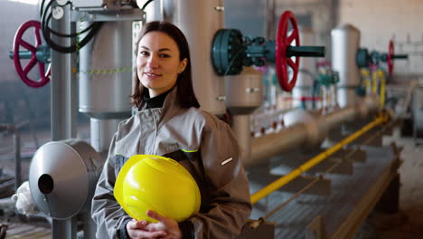 brunette young woman at the factory