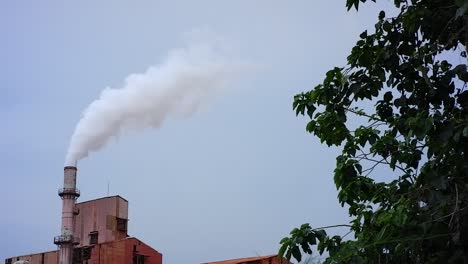 vista de la fábrica tirando sus residuos de humo