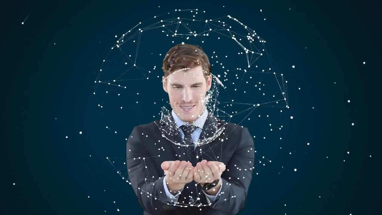 3d 인터랙티브 스크린을 사용하는 백인 남자의 애니메이션