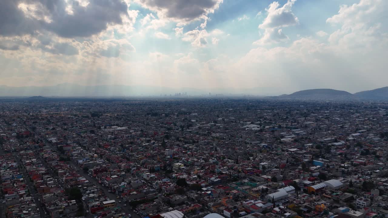 Drone footage of the northern part of the Valley of Mexico, focusing on Ecatepec