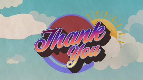 animación del texto de agradecimiento sobre el cielo azul y el sol