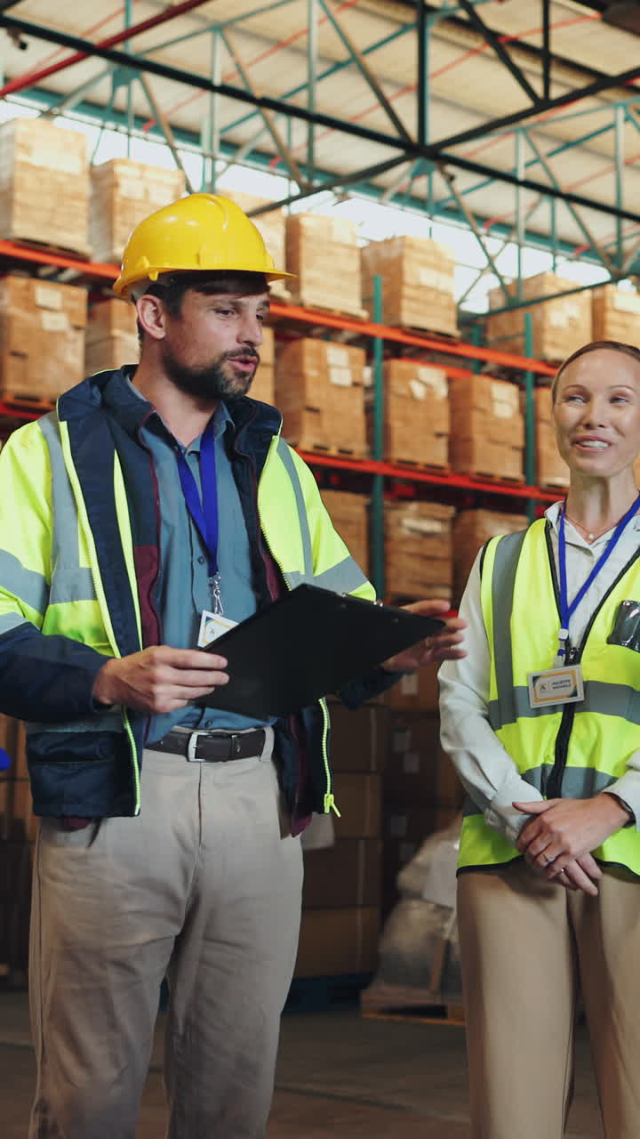 trabajadores del almacén discutiendo el inventario
