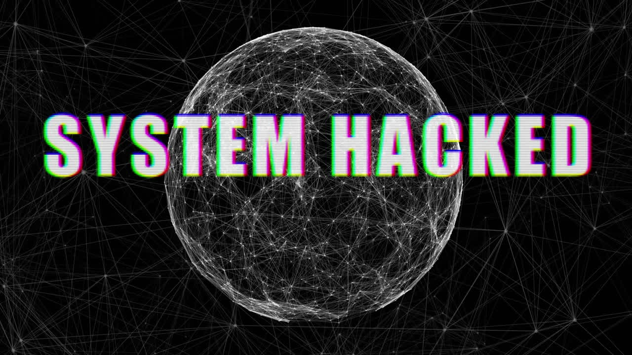 fondo de red 3d con primer plano pirateado del sistema