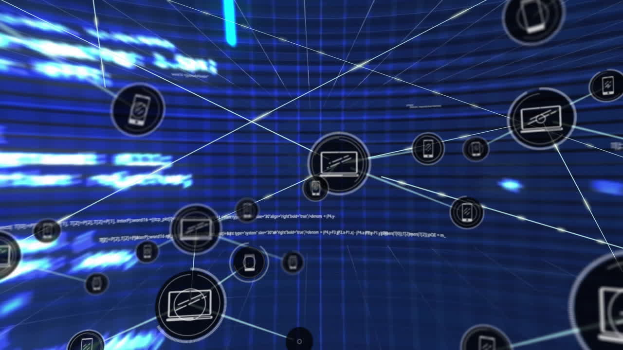conexiones de red y animación de procesamiento de datos a través de código digital y gráficos